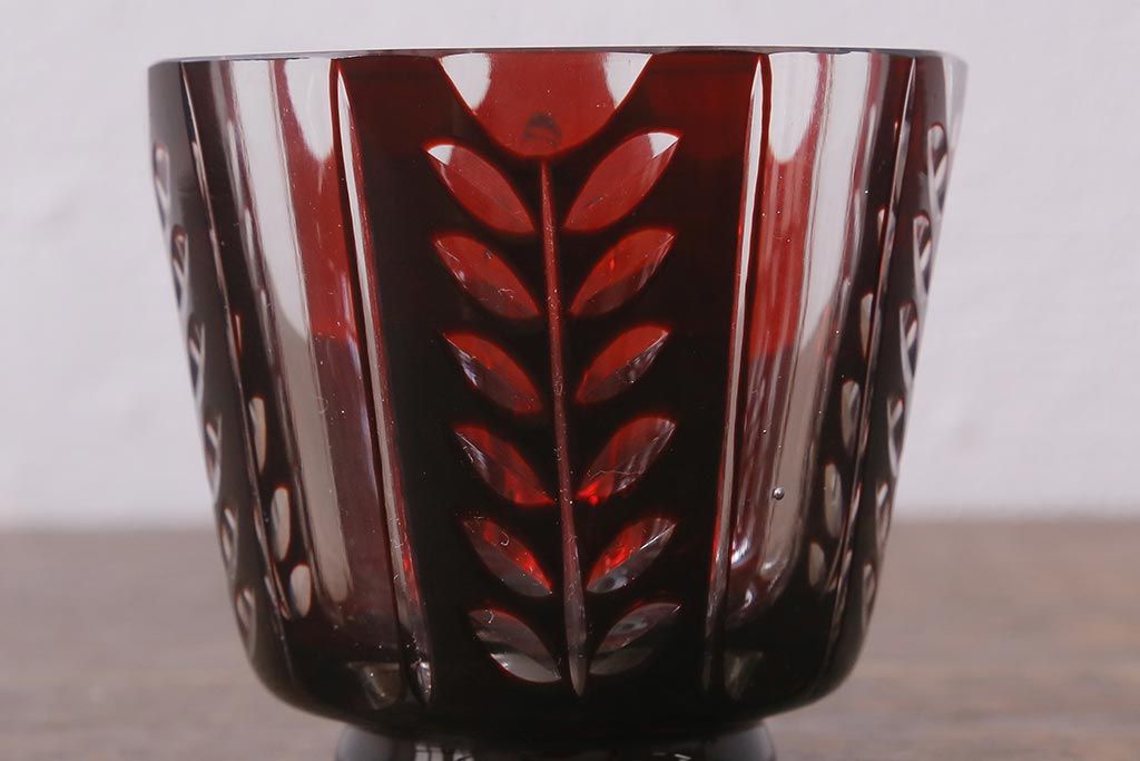 アンティーク雑貨　国産　切子ガラス　カップ&ソーサー　3客セット(R-040128)