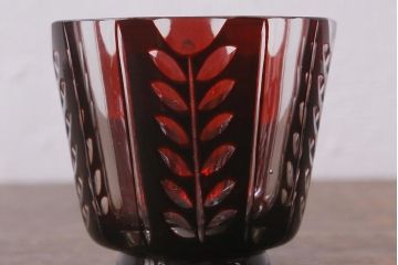 アンティーク雑貨　国産　切子ガラス　カップ&ソーサー　3客セット(R-040128)