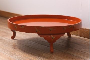 アンティーク雑貨　明治大正　輪島塗　千羽鶴蒔絵丸膳(木製漆器)(R-040132)