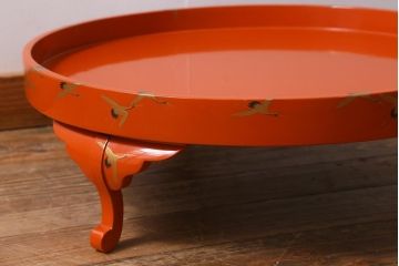 アンティーク雑貨　明治大正　輪島塗　千羽鶴蒔絵丸膳(木製漆器)(R-040132)