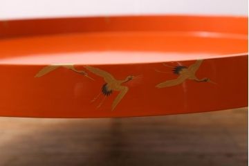 アンティーク雑貨　明治大正　輪島塗　千羽鶴蒔絵丸膳(木製漆器)(R-040132)