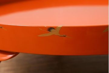 アンティーク雑貨　明治大正　輪島塗　千羽鶴蒔絵丸膳(木製漆器)(R-040132)