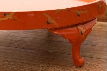 アンティーク雑貨　明治大正　輪島塗　千羽鶴蒔絵丸膳(木製漆器)(R-040132)