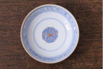 和製アンティーク　古伊万里　江戸期　華やかな色絵染付の蓋つき茶碗2客セット(和食器)(R-040138)