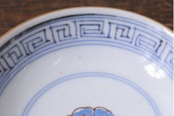 和製アンティーク　古伊万里　江戸期　華やかな色絵染付の蓋つき茶碗2客セット(和食器)(R-040138)