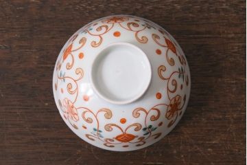 アンティーク雑貨　古民具・骨董　江戸期　上品な雰囲気の色絵蓋付茶碗3客セット(和食器)(R-040139)