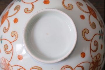アンティーク雑貨　古民具・骨董　江戸期　上品な雰囲気の色絵蓋付茶碗3客セット(和食器)(R-040139)