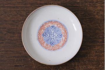 アンティーク雑貨　古民具・骨董　江戸期　上品な雰囲気の色絵蓋付茶碗3客セット(和食器)(R-040139)