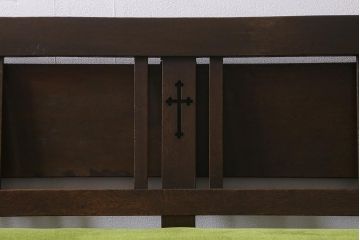 アンティーク家具　和製アンティーク　大正昭和初期　ナラ材製　クラシカルな雰囲気漂うチャーチベンチ(ベンチ、椅子)(R-040140)