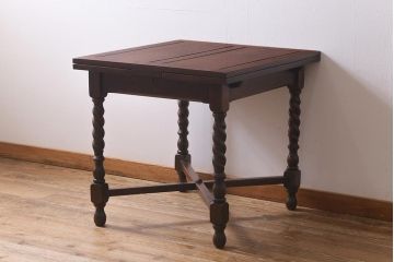 アンティーク家具　イギリスアンティーク　オーク材　ツイストレッグのドローリーフテーブル(エクステンションテーブル、ダイニングテーブル)(R-040141)