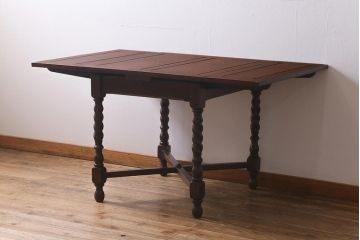 アンティーク家具　イギリスアンティーク　オーク材　ツイストレッグのドローリーフテーブル(エクステンションテーブル、ダイニングテーブル)(R-040141)