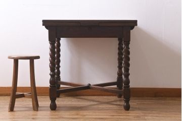アンティーク家具　イギリスアンティーク　オーク材　ツイストレッグのドローリーフテーブル(エクステンションテーブル、ダイニングテーブル)(R-040141)