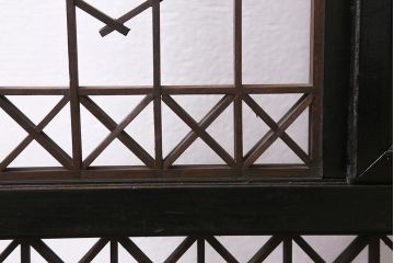 中古　民芸家具　明治大正期　漆塗り　ケヤキ材製　組子細工が上品な衝立(つい立て、パーテーション)(R-040142)