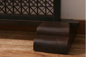 中古　民芸家具　明治大正期　漆塗り　ケヤキ材製　組子細工が上品な衝立(つい立て、パーテーション)(R-040142)