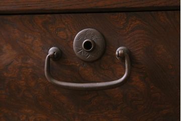 アンティーク家具　昭和初期　前面ケヤキ材　組子細工風のガラスがお洒落な戸棚(茶箪笥、収納棚)(R-040169)
