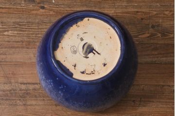 アンティーク雑貨　昭和中期　濃淡のある青色が美しいなまこ釉の火鉢(鉢カバー)(R-040172)