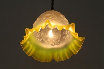 ビンテージ照明　フランスヴィンテージ　イエローカラーがアクセントの可憐なペンダントライト(天井照明、シェード、吊り下げ照明)(R-040177)