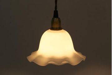 イギリスヴィンテージ照明　フリルシェードが可愛らしいペンダントライト(ランプシェード、天井照明、ビンテージ)(R-040181)