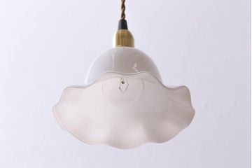 イギリスヴィンテージ照明　フリルシェードが可愛らしいペンダントライト(ランプシェード、天井照明、ビンテージ)(R-040181)