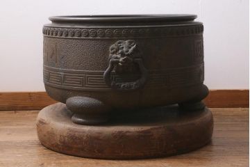 アンティーク雑貨　骨董　大正昭和初期　特大　銅火鉢　上手物(R-040190)