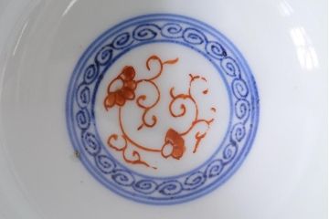 アンティーク雑貨　明治期　染付色絵茶碗2客セット(和食器)(R-040196)