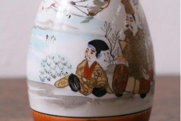 アンティーク雑貨　明治期　鶴の図　波千鳥　九谷焼色絵徳利 袴付2点セット(酒入、酒器、とっくり)(R-040201)