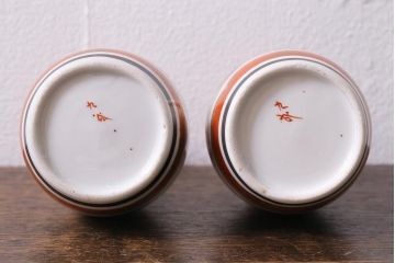 アンティーク雑貨　明治期　鶴の図　波千鳥　九谷焼色絵徳利 袴付2点セット(酒入、酒器、とっくり)(R-040201)