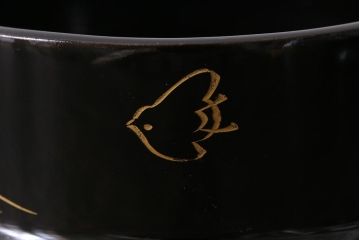アンティーク雑貨　明治期　鶴の図　波千鳥　九谷焼色絵徳利 袴付2点セット(酒入、酒器、とっくり)(R-040201)