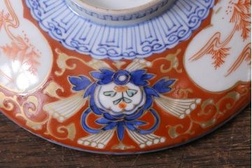 アンティーク雑貨　江戸期　大明成化年製　古伊万里　赤絵南蛮図染付　蓋茶碗(和食器)(R-040203)