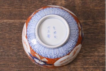 アンティーク雑貨　江戸期　大明成化年製　古伊万里　赤絵南蛮図染付　蓋茶碗(和食器)(R-040205)