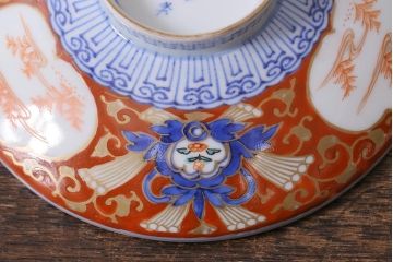 アンティーク雑貨　江戸期　大明成化年製　古伊万里　赤絵南蛮図染付　蓋茶碗(和食器)(R-040205)