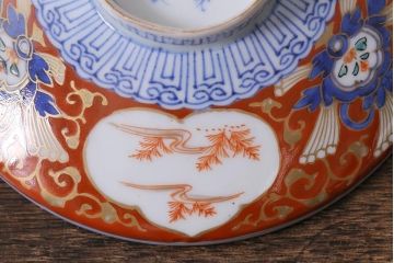 アンティーク雑貨　江戸期　大明成化年製　古伊万里　赤絵南蛮図染付　蓋茶碗(和食器)(R-040206)
