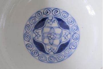 アンティーク雑貨　江戸期　大明成化年製　古伊万里　赤絵南蛮図染付　蓋茶碗(和食器)(R-040207)