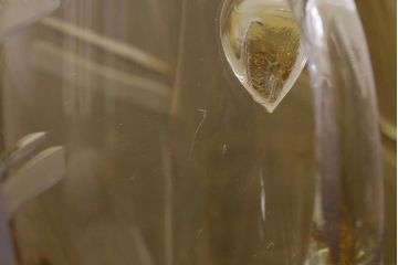 アンティーク雑貨　戦前　昭和初期　取っ手付黄色切子グラス6客セット　箱付(コップ、和ガラス)(R-040216)