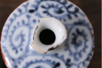 アンティーク雑貨　江戸期　蛸唐草　色絵　一対　お神酒徳利(和食器、骨董)(R-040217)