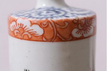 アンティーク雑貨　江戸期　蛸唐草　色絵　一対　お神酒徳利(和食器、骨董)(R-040217)