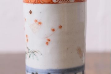 アンティーク雑貨　江戸期　蛸唐草　色絵　一対　お神酒徳利(和食器、骨董)(R-040217)
