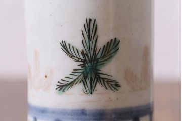 アンティーク雑貨　江戸期　蛸唐草　色絵　一対　お神酒徳利(和食器、骨董)(R-040217)