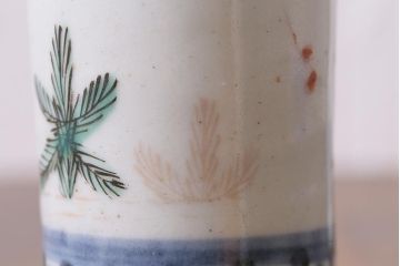 アンティーク雑貨　江戸期　蛸唐草　色絵　一対　お神酒徳利(和食器、骨董)(R-040217)