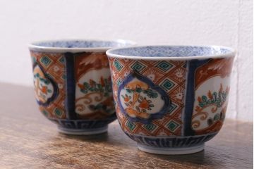 アンティーク雑貨　幕末〜明治　伊万里　色絵　蕎麦猪口2客セット(湯呑、向付、和食器)(R-040218)