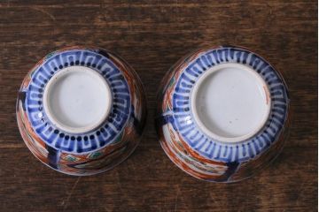 アンティーク雑貨　幕末〜明治　伊万里　色絵　蕎麦猪口2客セット(湯呑、向付、和食器)(R-040218)