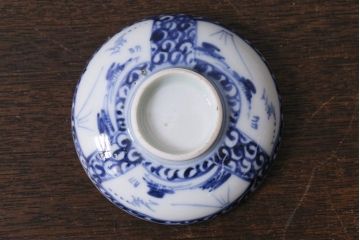アンティーク雑貨　和製アンティーク　幕末〜明治期　大化年制　染付　蓋茶碗(和食器)(R-040219)