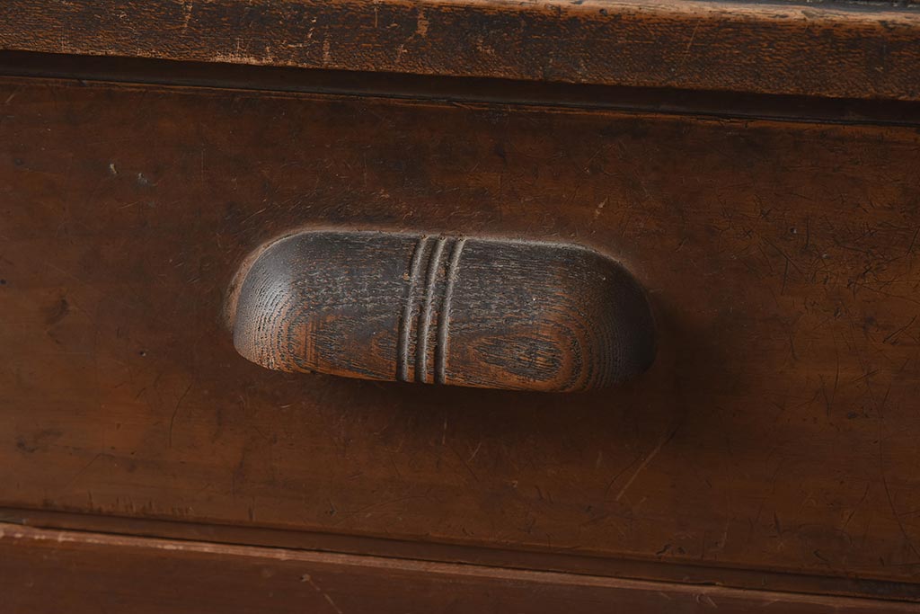 レトロ家具　和製アンティーク　昭和初期　3本線がアクセントになったレトロな平机(デスク、ワークデスク、在宅ワーク、在宅用)(R-040221)