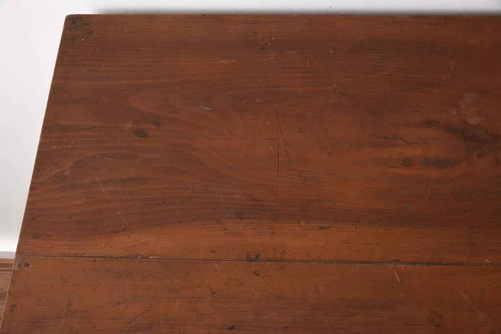 アンティーク家具　昭和初期　ヒノキ材　温かみのある木肌が魅力のレトロな片袖デスク(机、在宅ワーク、在宅用ワークデスク)(R-040222)