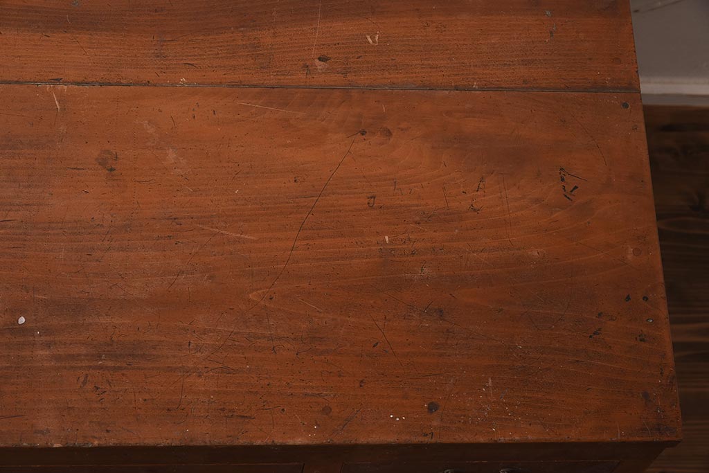 アンティーク家具　昭和初期　ヒノキ材　温かみのある木肌が魅力のレトロな片袖デスク(机、在宅ワーク、在宅用ワークデスク)(R-040222)