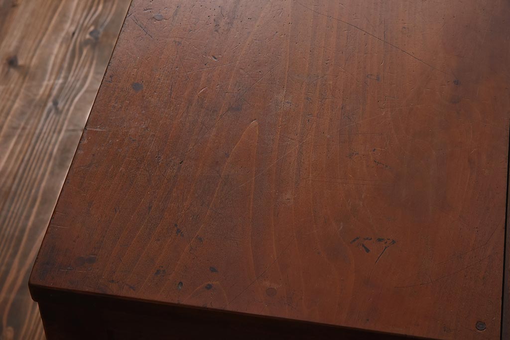 アンティーク家具　昭和初期　ヒノキ材　温かみのある木肌が魅力のレトロな片袖デスク(机、在宅ワーク、在宅用ワークデスク)(R-040222)