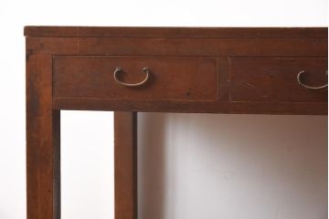 アンティーク家具　昭和初期　ヒノキ材　温かみのある木肌が魅力のレトロな片袖デスク(机、在宅ワーク、在宅用ワークデスク)(R-040222)