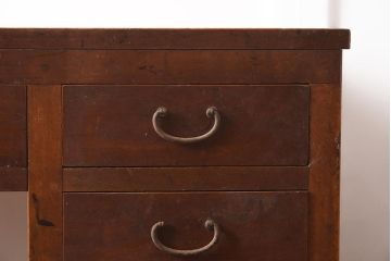 アンティーク家具　昭和初期　ヒノキ材　温かみのある木肌が魅力のレトロな片袖デスク(机、在宅ワーク、在宅用ワークデスク)(R-040222)