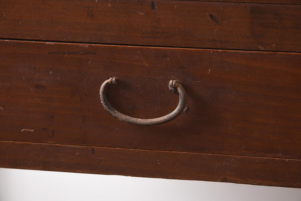 アンティーク家具　昭和初期　ヒノキ材　温かみのある木肌が魅力のレトロな片袖デスク(机、在宅ワーク、在宅用ワークデスク)(R-040222)