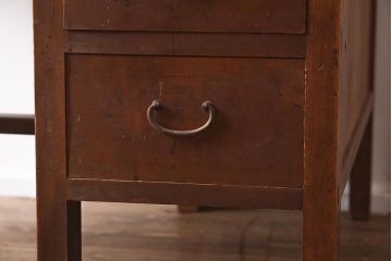 アンティーク家具　昭和初期　ヒノキ材　温かみのある木肌が魅力のレトロな片袖デスク(机、在宅ワーク、在宅用ワークデスク)(R-040222)